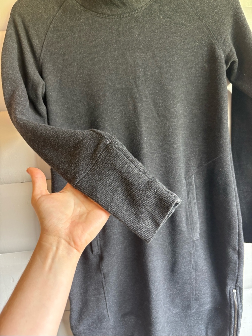 Lole Charcoal Funnel Neck Sweatshirt Dress Zip Hem XS - Picture 7 of 9